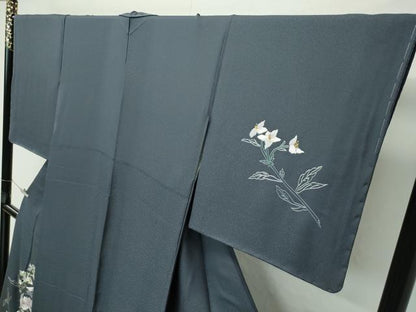 平和屋本店●極上 山口美術織物 皇室 伊勢神宮御用 西陣織 訪問着 総刺繍 相良刺繍 草花文 金糸 藍墨茶色地 逸品 未使用 CZAA4413s6
