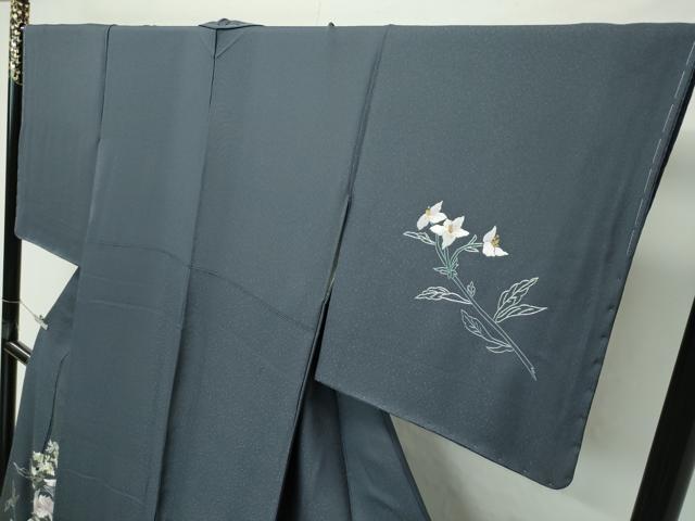 平和屋本店●極上 山口美術織物 皇室 伊勢神宮御用 西陣織 訪問着 総刺繍 相良刺繍 草花文 金糸 藍墨茶色地 逸品 未使用 CZAA4413s6
