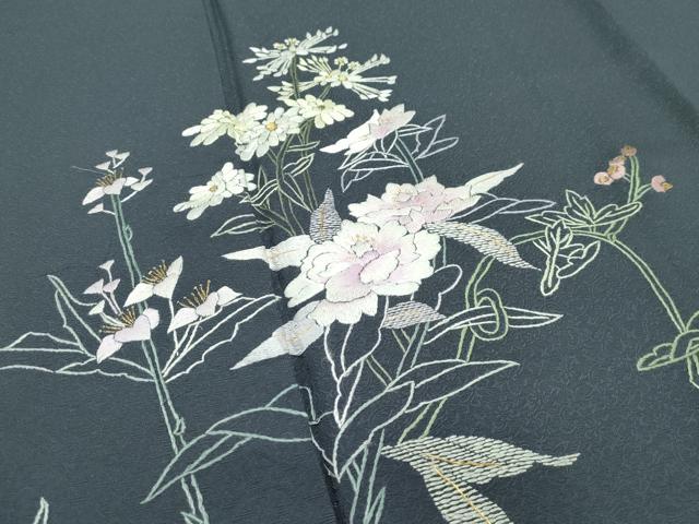 平和屋本店●極上 山口美術織物 皇室 伊勢神宮御用 西陣織 訪問着 総刺繍 相良刺繍 草花文 金糸 藍墨茶色地 逸品 未使用 CZAA4413s6