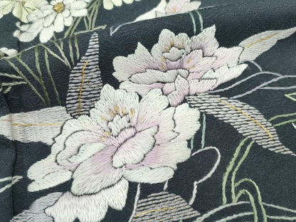 平和屋本店●極上 山口美術織物 皇室 伊勢神宮御用 西陣織 訪問着 総刺繍 相良刺繍 草花文 金糸 藍墨茶色地 逸品 未使用 CZAA4413s6