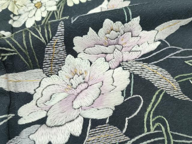 平和屋本店●極上 山口美術織物 皇室 伊勢神宮御用 西陣織 訪問着 総刺繍 相良刺繍 草花文 金糸 藍墨茶色地 逸品 未使用 CZAA4413s6