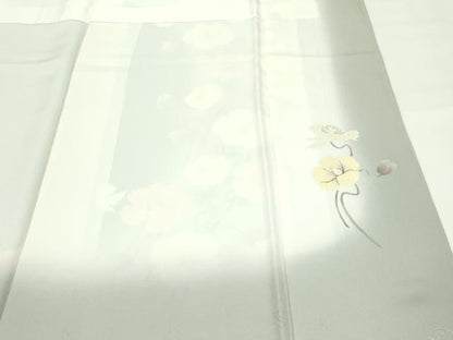 平和屋着物●極上　東京友禅　菅有鬼一　訪問着　手描き　草花文　暈し染め　金銀彩　柳染色地　逸品　未使用　CZAA4414s6