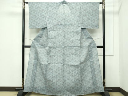 平和屋着物＊極上 夏物 本場小千谷ちぢみ 格子柄 ストーングレイ色地 逸品 CZAA4415s6