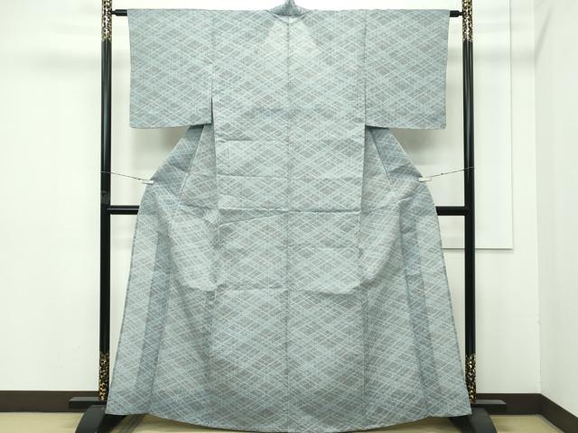 平和屋着物＊極上 夏物 本場小千谷ちぢみ 格子柄 ストーングレイ色地 逸品 CZAA4415s6