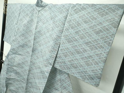 平和屋着物＊極上 夏物 本場小千谷ちぢみ 格子柄 ストーングレイ色地 逸品 CZAA4415s6