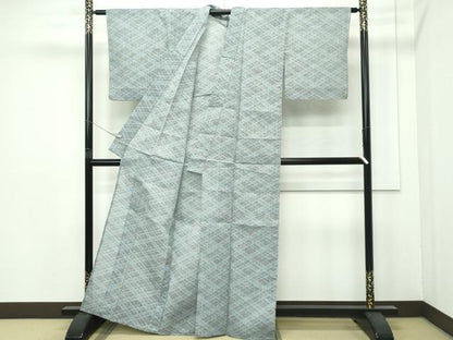 平和屋着物＊極上 夏物 本場小千谷ちぢみ 格子柄 ストーングレイ色地 逸品 CZAA4415s6