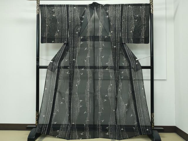 平和屋着物＊極上 夏物 絹芭蕉 燕 黒地 逸品 CZAA4419s6