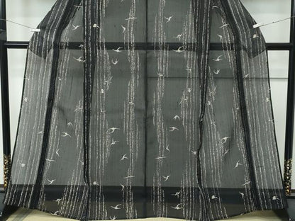平和屋着物＊極上 夏物 絹芭蕉 燕 黒地 逸品 CZAA4419s6