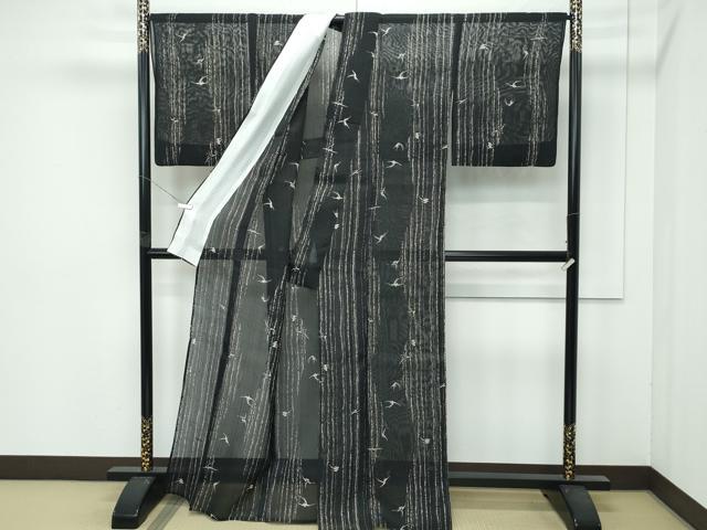 平和屋着物＊極上 夏物 絹芭蕉 燕 黒地 逸品 CZAA4419s6