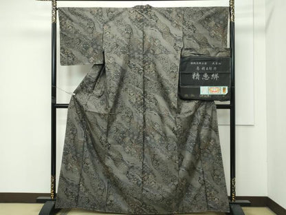 平和屋本店●極上 白泥染の第一人者・絣の魔術師 恵積五郎 本場大島紬 恵大島織物謹製 精恵絣 更紗花文 証紙付き 逸品 未使用 CZAA4420s6
