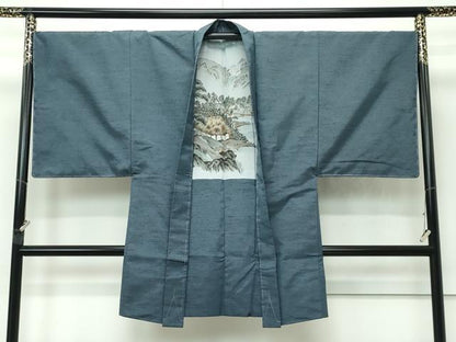 平和屋着物●極上 男性 紬 アンサンブル・長襦袢セット 色無地 錆鉄御納戸色 逸品 未使用 CZAA4421s6