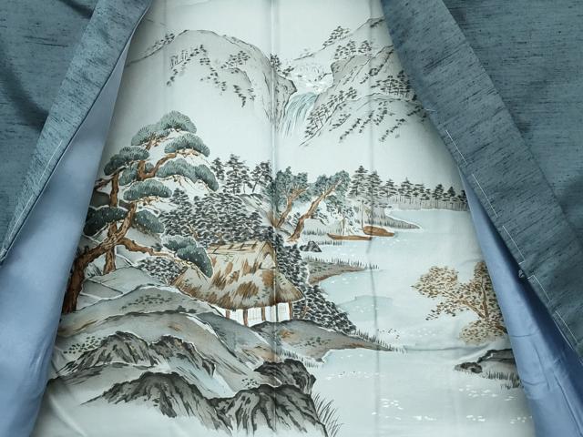 平和屋着物●極上 男性 紬 アンサンブル・長襦袢セット 色無地 錆鉄御納戸色 逸品 未使用 CZAA4421s6