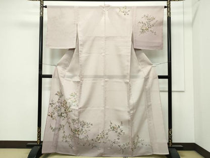 平和屋着物＊極上 夏物 訪問着 総刺繍 枝花文 暈し染め 金糸 空五倍子色地 逸品 未使用 CZAA4426s6