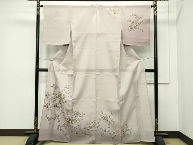 平和屋着物＊極上 夏物 訪問着 総刺繍 枝花文 暈し染め 金糸 空五倍子色地 逸品 未使用 CZAA4426s6