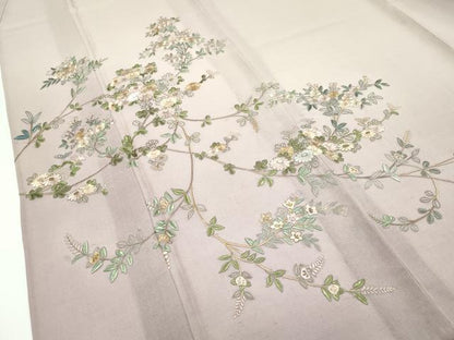 平和屋着物＊極上 夏物 訪問着 総刺繍 枝花文 暈し染め 金糸 空五倍子色地 逸品 未使用 CZAA4426s6