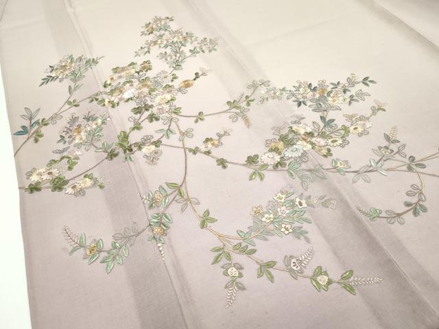 平和屋着物＊極上 夏物 訪問着 総刺繍 枝花文 暈し染め 金糸 空五倍子色地 逸品 未使用 CZAA4426s6