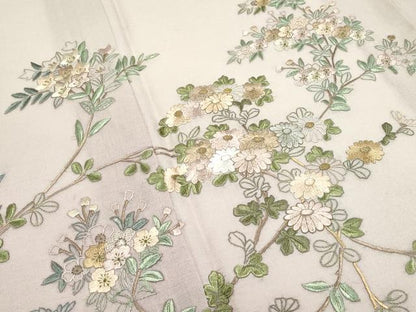 平和屋着物＊極上 夏物 訪問着 総刺繍 枝花文 暈し染め 金糸 空五倍子色地 逸品 未使用 CZAA4426s6