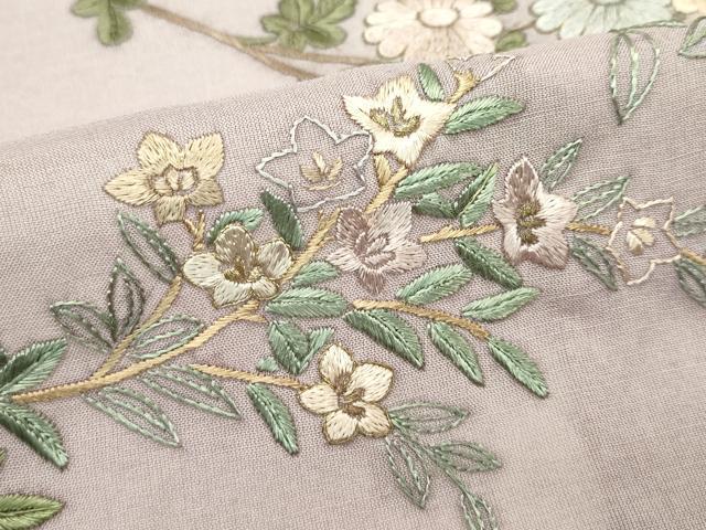 平和屋着物＊極上 夏物 訪問着 総刺繍 枝花文 暈し染め 金糸 空五倍子色地 逸品 未使用 CZAA4426s6