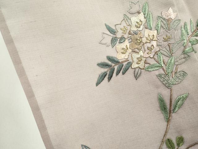 平和屋着物＊極上 夏物 訪問着 総刺繍 枝花文 暈し染め 金糸 空五倍子色地 逸品 未使用 CZAA4426s6