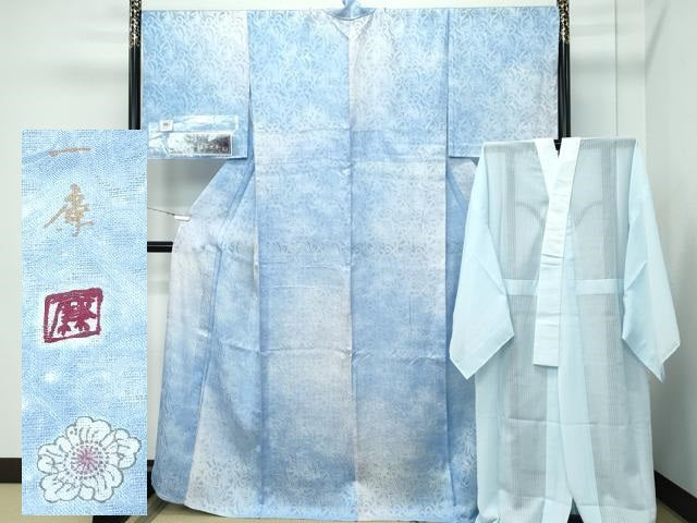 平和屋本店●極上 夏物 吉乃一廉 幻の辻が花 小紋・長襦袢セット 更紗唐草紋紗 暈し染め 東レシルック 反端付き 逸品 未使用 CZAA4428s6