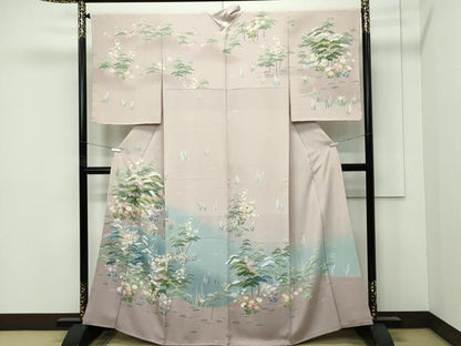 平和屋着物●極上　十日町友禅作家　一梗　訪問着　風景文　暈し染め　白茶色地　逸品　未使用　CZAA4429s6