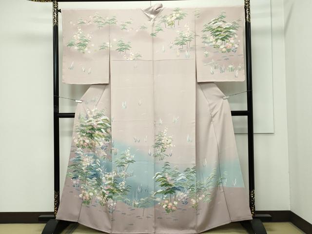 平和屋着物●極上　十日町友禅作家　一梗　訪問着　風景文　暈し染め　白茶色地　逸品　未使用　CZAA4429s6