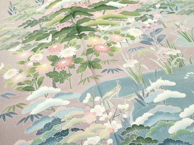 平和屋着物●極上　十日町友禅作家　一梗　訪問着　風景文　暈し染め　白茶色地　逸品　未使用　CZAA4429s6