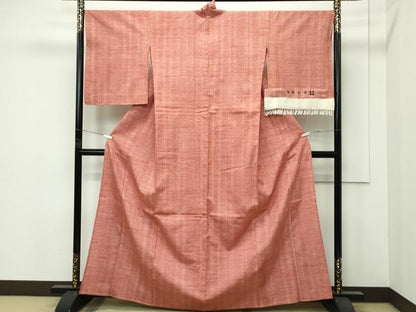 平和屋着物▽極上 竺仙 紬 単衣 赭色 反端付き 逸品 CZAA4430s6
