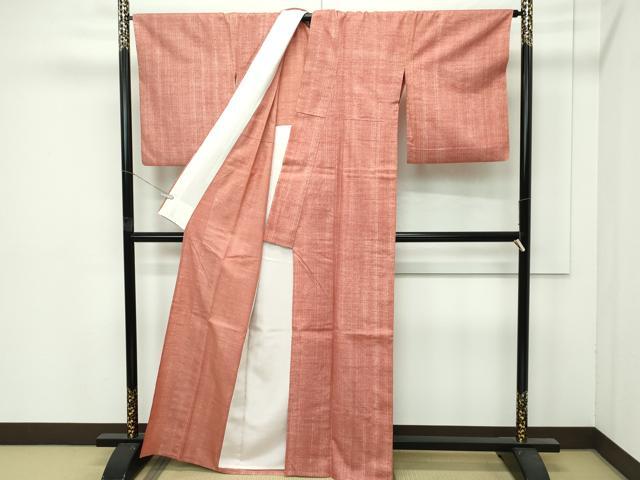平和屋着物▽極上 竺仙 紬 単衣 赭色 反端付き 逸品 CZAA4430s6