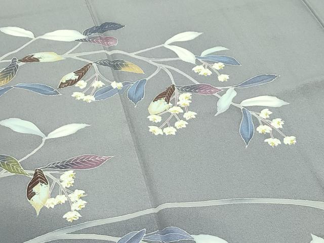 平和屋着物●極上　本加賀友禅作家　魚津誠　訪問着　枝花文　暈し染め　灰汁色地　逸品　CZAA4431s6