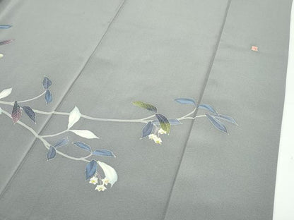 平和屋着物●極上　本加賀友禅作家　魚津誠　訪問着　枝花文　暈し染め　灰汁色地　逸品　CZAA4431s6