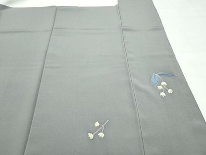 平和屋着物●極上　本加賀友禅作家　魚津誠　訪問着　枝花文　暈し染め　灰汁色地　逸品　CZAA4431s6