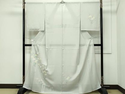 平和屋着物＊極上 夏物 訪問着 絽 草花文 銀彩 絹鼠色地 逸品 未使用 CZAA4433s6