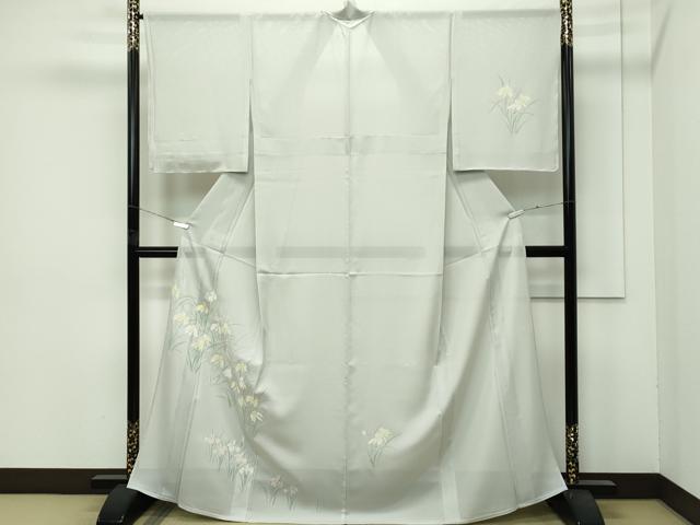 平和屋着物＊極上 夏物 訪問着 絽 草花文 銀彩 絹鼠色地 逸品 未使用 CZAA4433s6