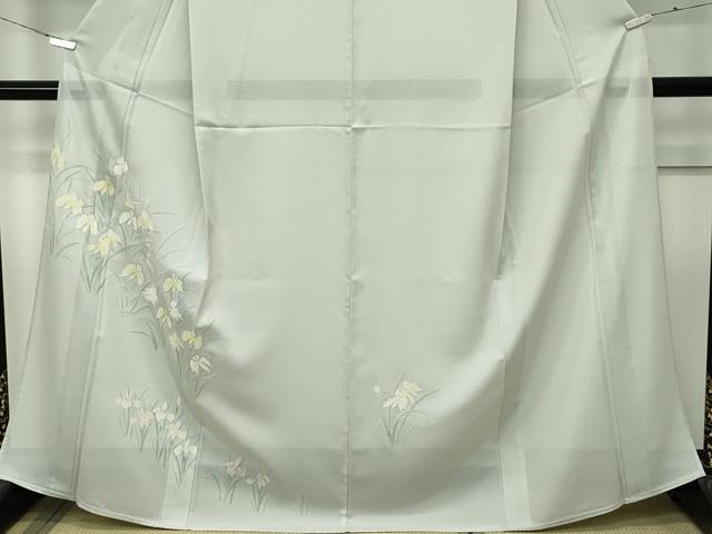 平和屋着物＊極上 夏物 訪問着 絽 草花文 銀彩 絹鼠色地 逸品 未使用 CZAA4433s6