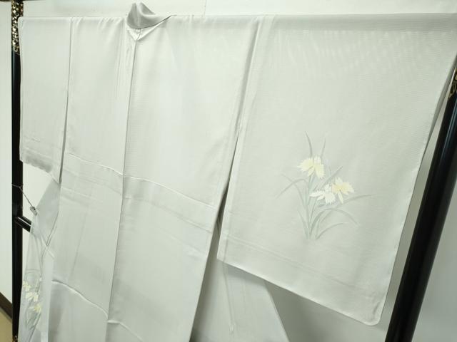 平和屋着物＊極上 夏物 訪問着 絽 草花文 銀彩 絹鼠色地 逸品 未使用 CZAA4433s6