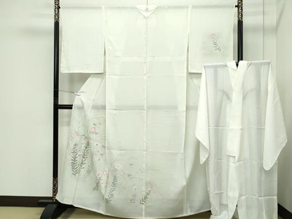 平和屋着物＊極上 夏物 訪問着・長襦袢セット 絽 秋草文 暈し染め 砂色地 逸品 未使用 CZAA4434s6