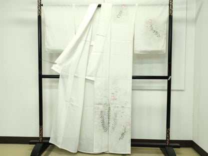 平和屋着物＊極上 夏物 訪問着・長襦袢セット 絽 秋草文 暈し染め 砂色地 逸品 未使用 CZAA4434s6