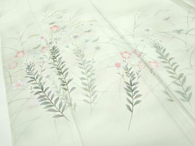 平和屋着物＊極上　夏物　訪問着・長襦袢セット　絽　秋草文　暈し染め　砂色地　逸品　未使用　CZAA4434s6 平和屋着物＊極上 夏物 訪問着・長襦袢セット 絽 秋草文 暈し染め