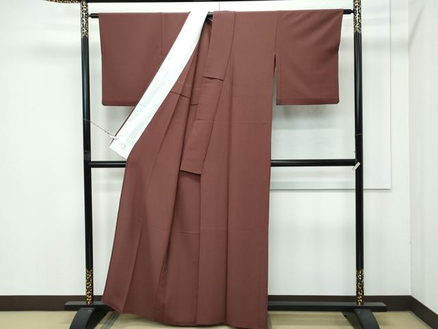 平和屋着物▽極上 洗える最高級着物 ＜英＞はなぶさ謹製 色無地 赤褐色 単衣 逸品 CZAA4436s6