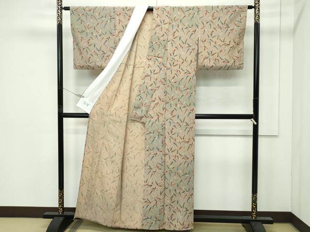 平和屋着物▽極上 洗える最高級着物 ＜英＞はなぶさ謹製 小紋 単衣 草木