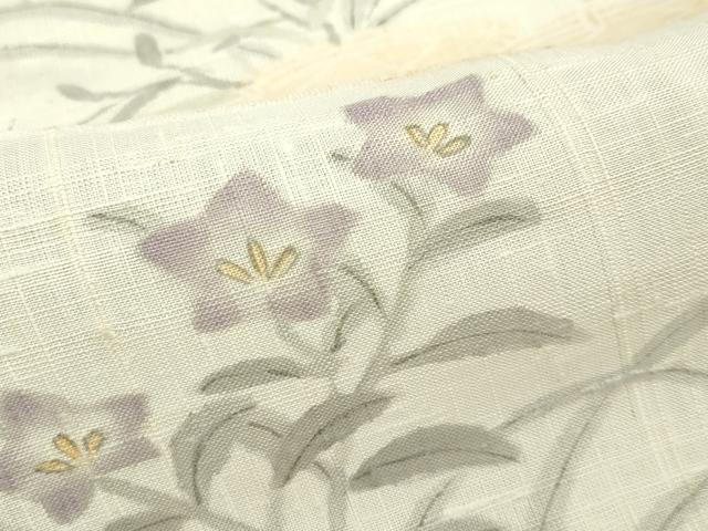 平和屋着物▽極上 訪問着 生紬 単衣 手描き 籬草花文 薄香色地 逸品 CZAA4440s6