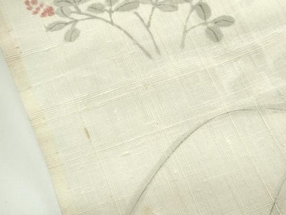 平和屋着物▽極上 訪問着 生紬 単衣 手描き 籬草花文 薄香色地 逸品 CZAA4440s6