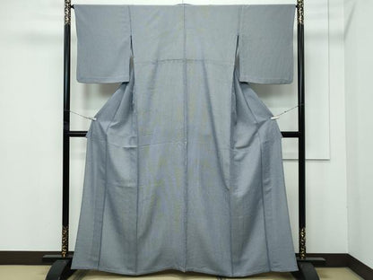 平和屋着物▽極上 江戸小紋 単衣 万筋 藍鉄色×灰黄緑 逸品 CZAA4441s6