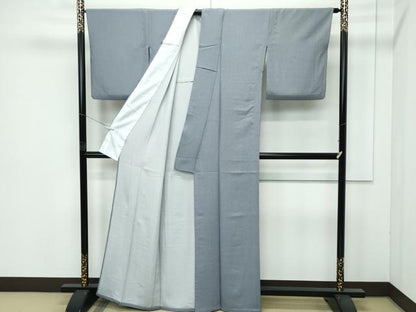 平和屋着物▽極上 江戸小紋 単衣 万筋 藍鉄色×灰黄緑 逸品 CZAA4441s6