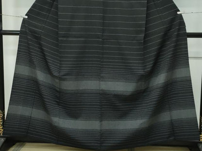 平和屋着物▽極上 訪問着 単衣 お召地 横段文 黒地 逸品 未使用 CZAA4443s6