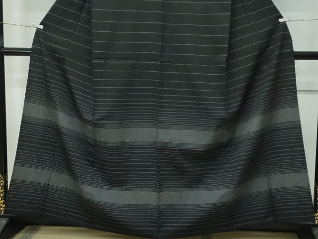 平和屋着物▽極上 訪問着 単衣 お召地 横段文 黒地 逸品 未使用 CZAA4443s6