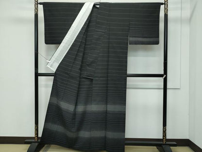 平和屋着物▽極上 訪問着 単衣 お召地 横段文 黒地 逸品 未使用 CZAA4443s6