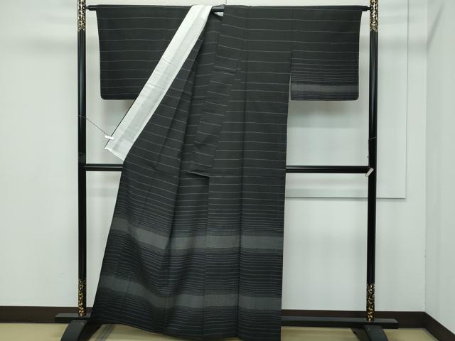 平和屋着物▽極上 訪問着 単衣 お召地 横段文 黒地 逸品 未使用 CZAA4443s6