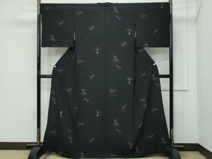 平和屋着物▽極上 小紋 単衣 幾何学文様 黒地 逸品 CZAA4444s6